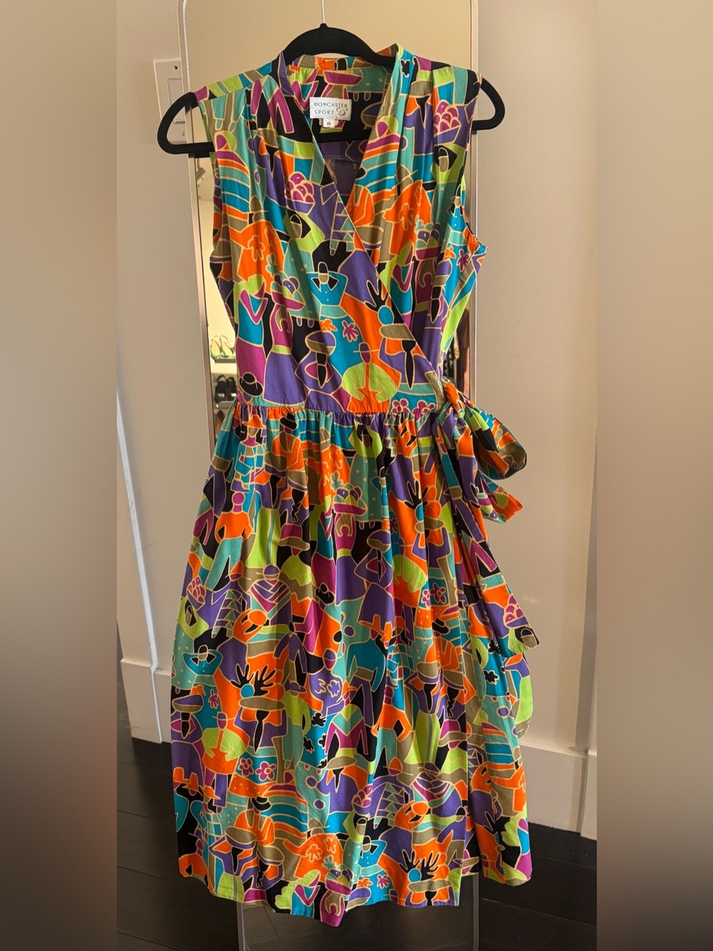 Vintage Doncaster Sport Colorful Abstract Print Sleeveless Wrap Dress Sz 10